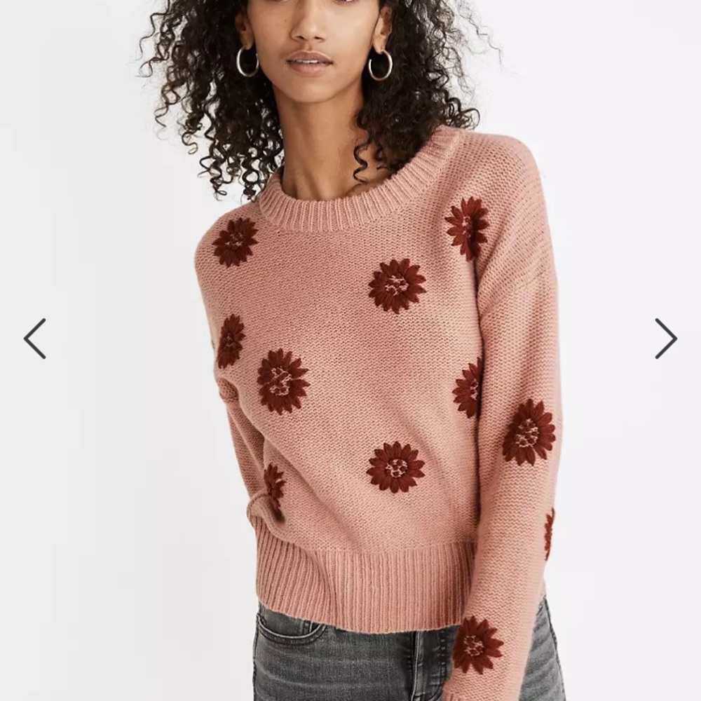 Madewell Flower Embroidered Pullover Sweater